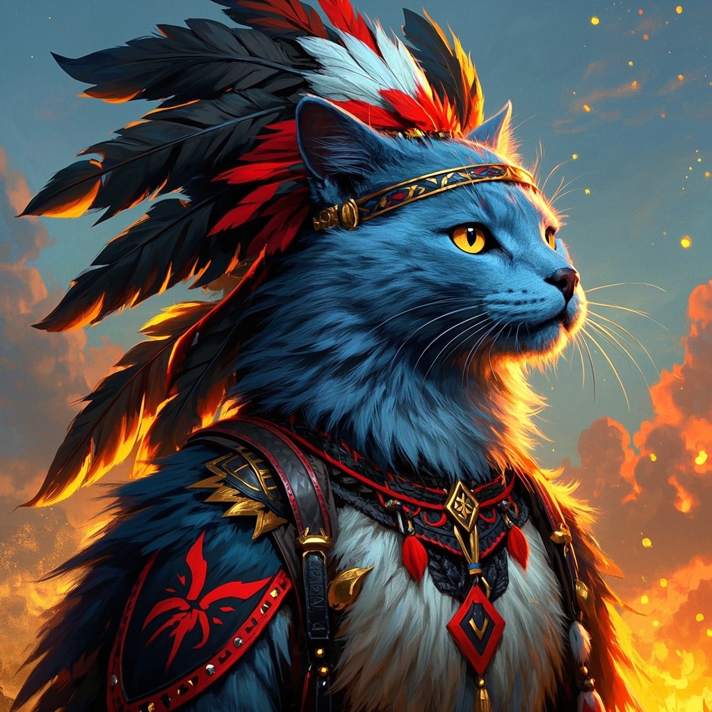 概念艺术家与插画师-主角立绘与海报统一风格-奇幻拟人猫勇士史诗画境