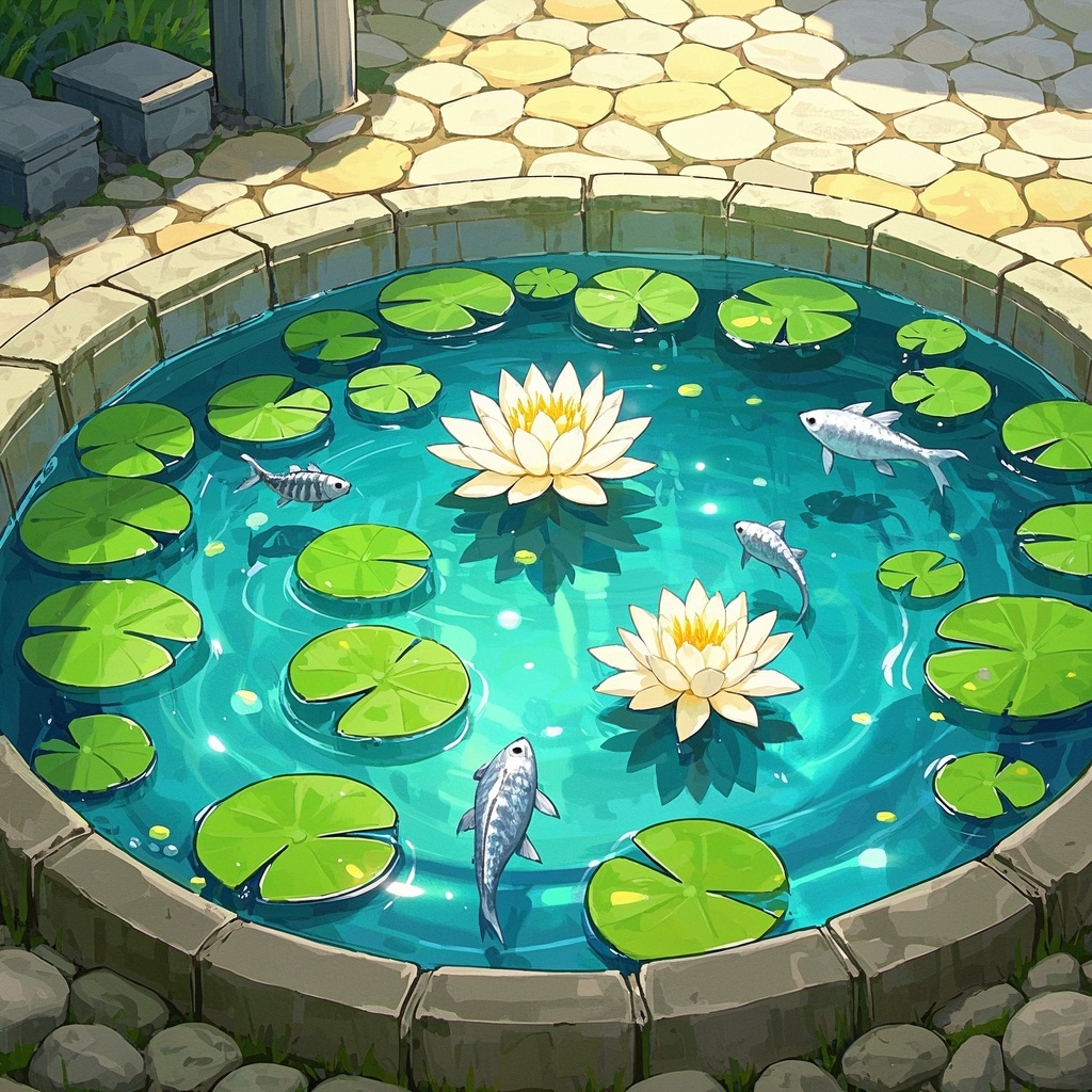 电商与品牌设计-KV故事背景-梦幻池塘微缩屋景
