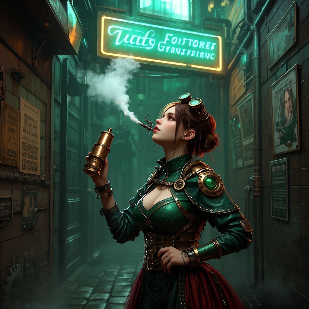 品牌营销与视觉策划-蒸汽朋克少女烟雾幻境-KV与海报草稿