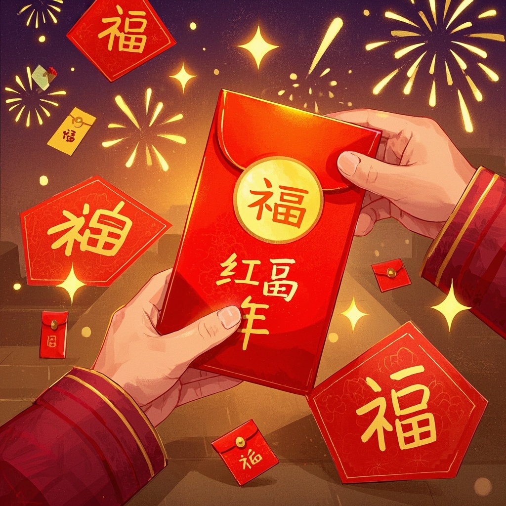 社交媒体编辑-春节红包主题插画-封面互动长图
