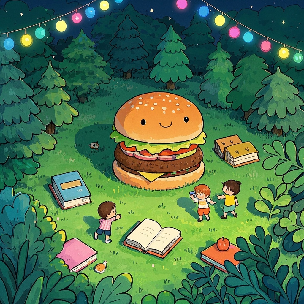 新媒体运营（母婴/教育/美食）-治愈系田园汉堡学习插画-节日主视觉