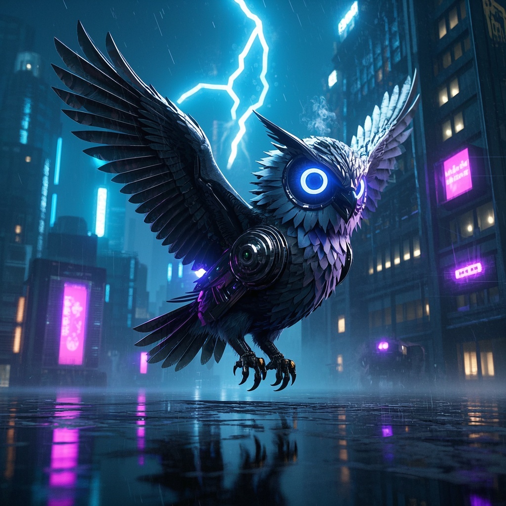 品牌营销经理-活动主视觉与多尺寸banner-赛博猫头鹰夜景渲染