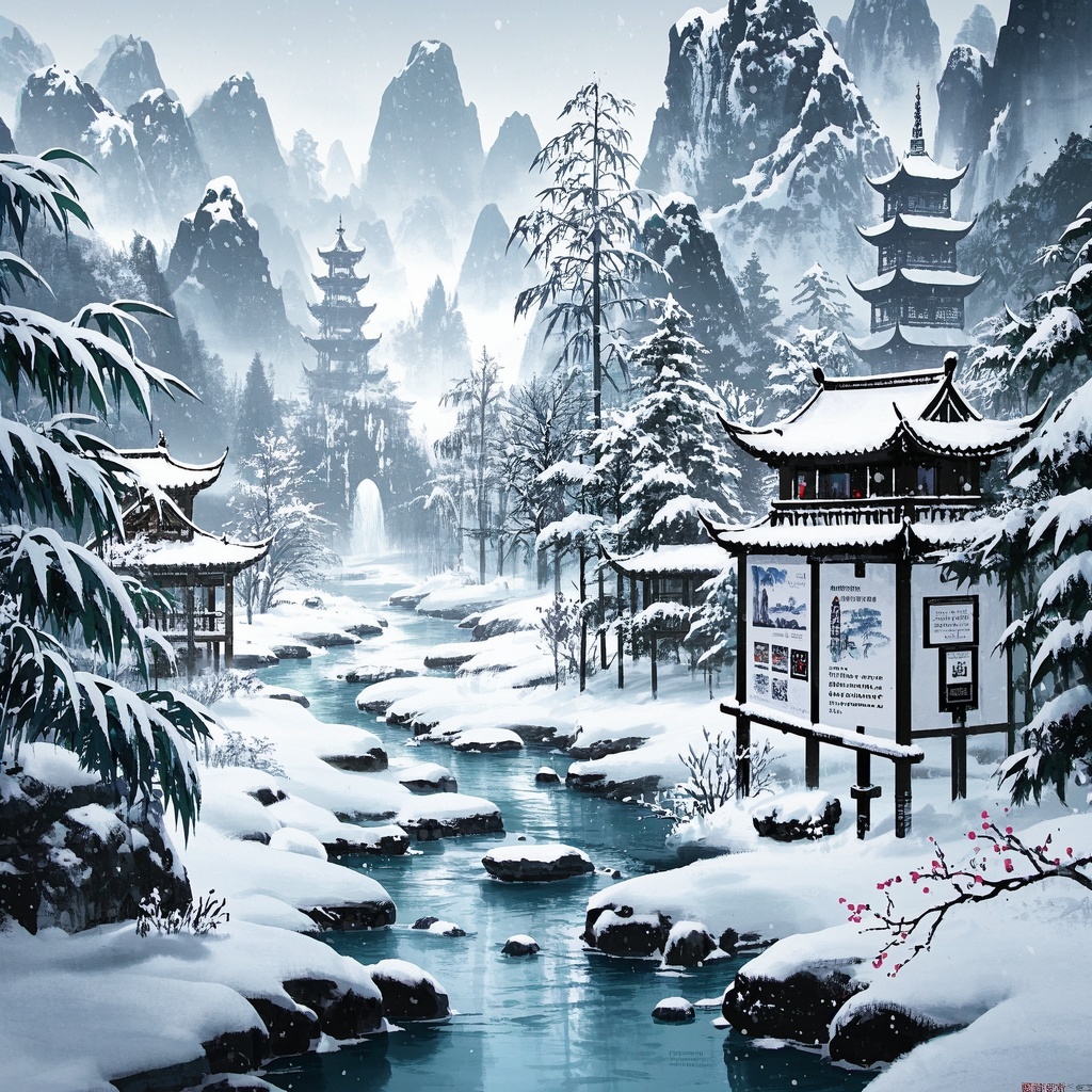 文旅与文博-水墨仙境冬韵图-展陈与导览素材