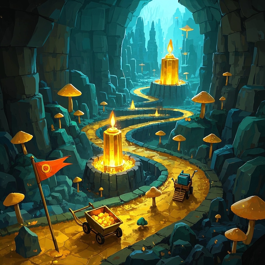 独立插画师-奇幻金矿概念艺术-风格化成稿雏形