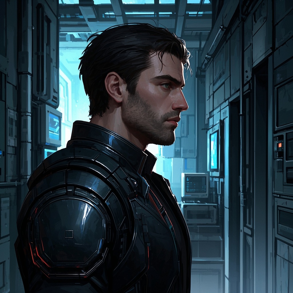 光影艺术肖像画-概念设计-科幻主角主视觉侧逆光