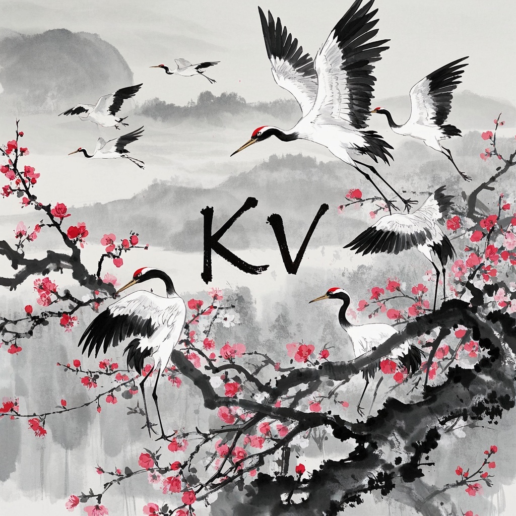 《水墨樱花鹤舞图》-品牌与营销KV海报方案