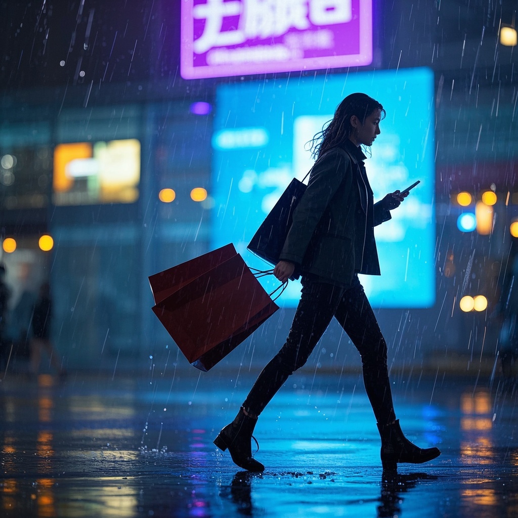 雨夜都市光影人像-时尚品牌与电商运营-新品主视觉