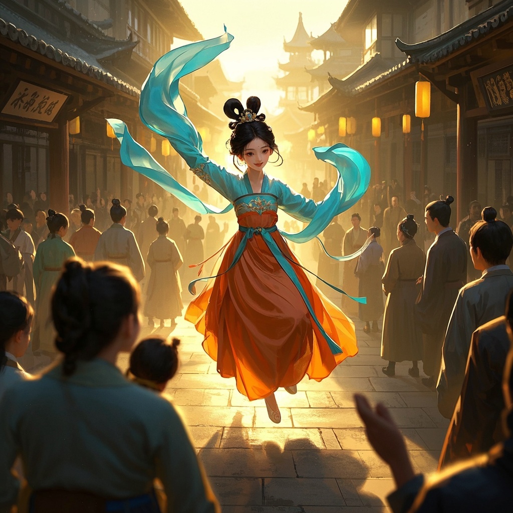 汉服少女舞蹈图-内容创作者-社媒动感插图