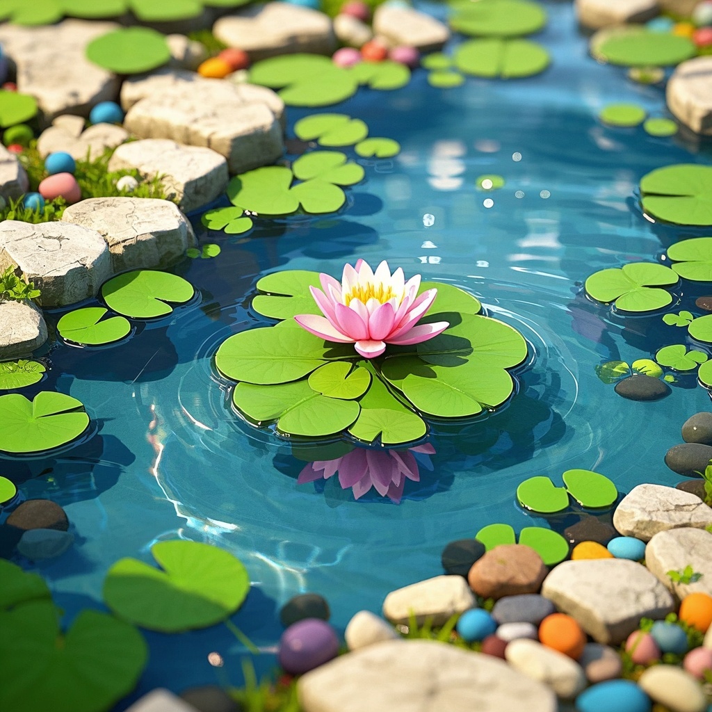 插画师与概念艺术-莲池情绪板-梦幻池塘微缩屋景