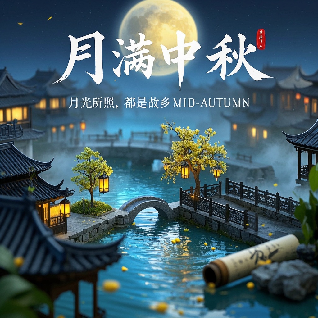营销运营-节庆主视觉-中秋月夜卷轴微缩景观