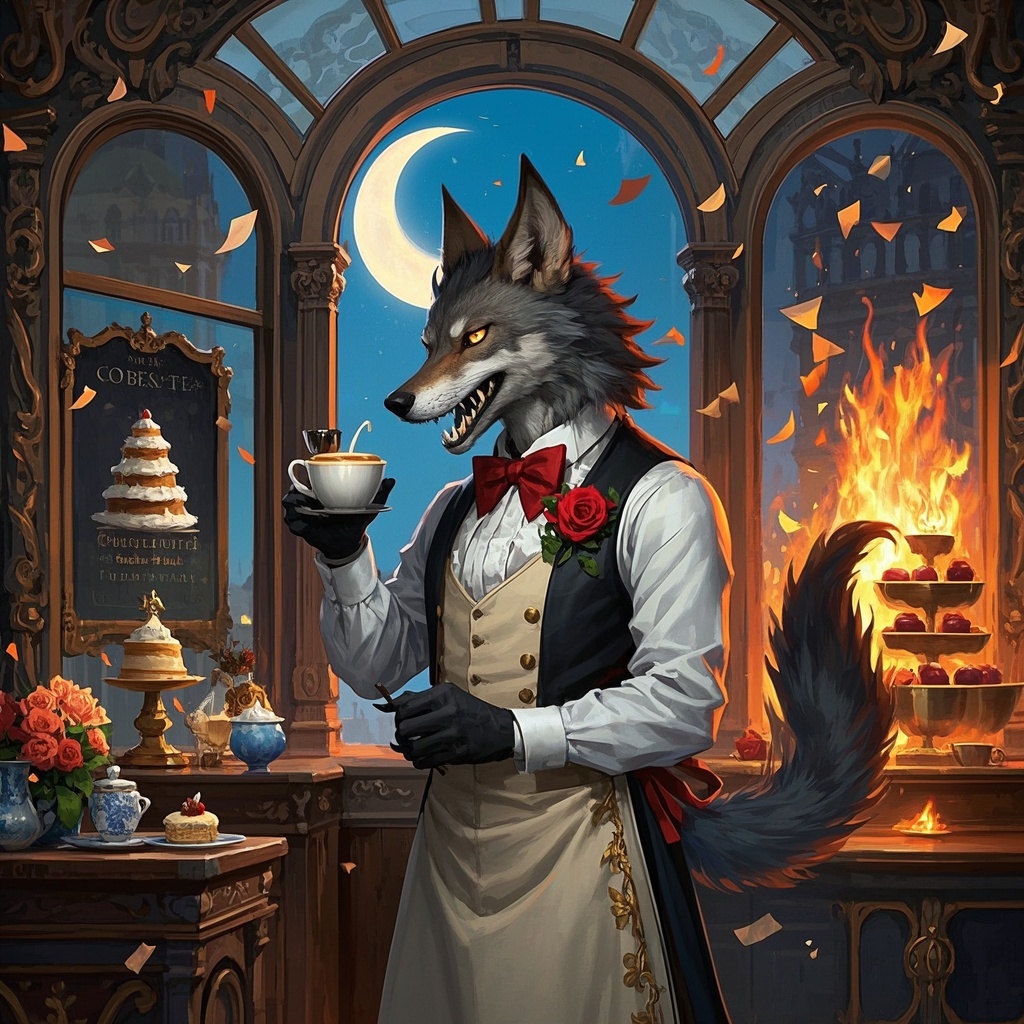 插画师与漫画作者-封面与分镜关键帧-洛可可狼人咖啡厅奇境