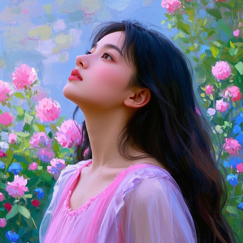 艺术创作者目标肖像生成测试 - 黑色波浪长发
