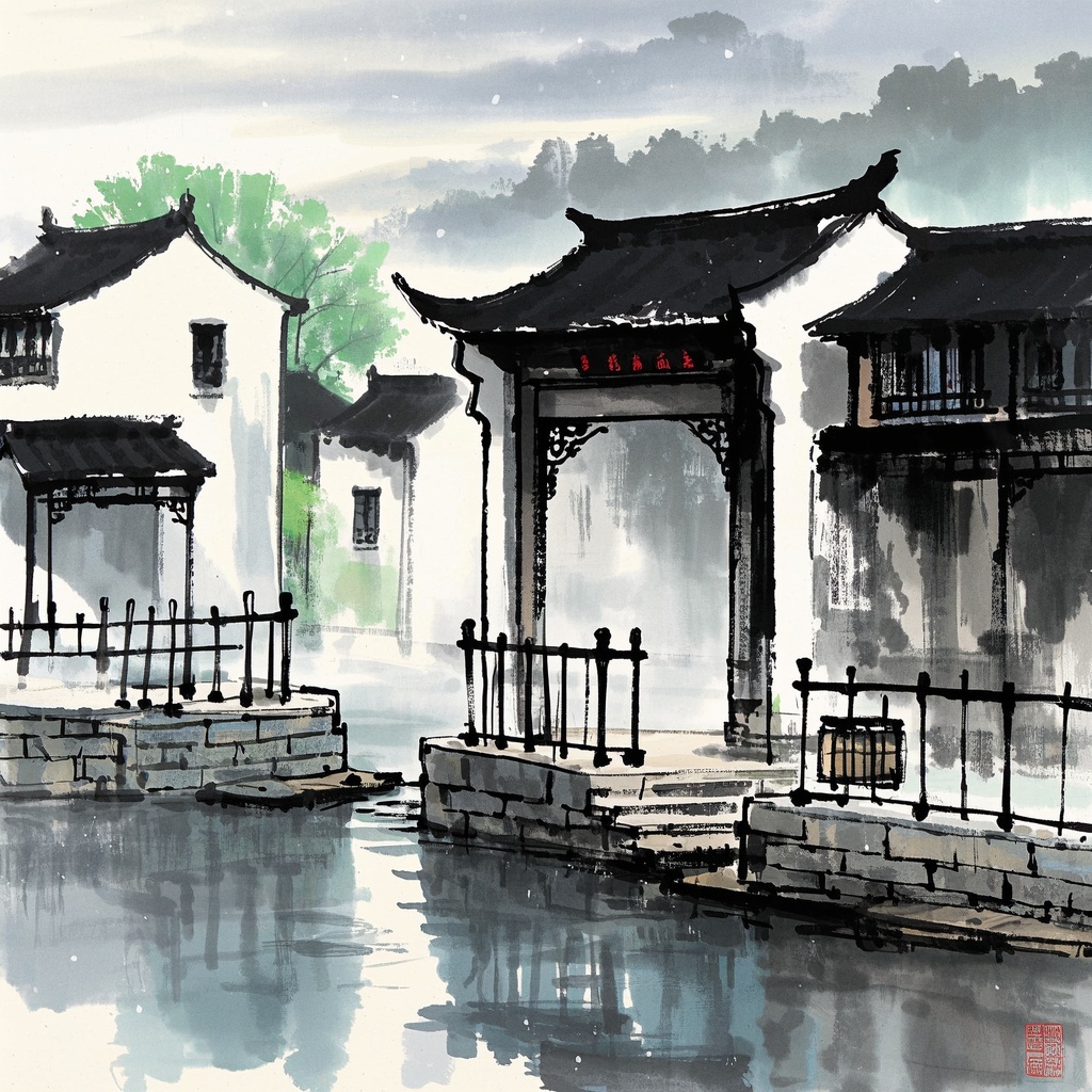东方水墨艺术插图-文旅与文化品牌运营-景区主题海报