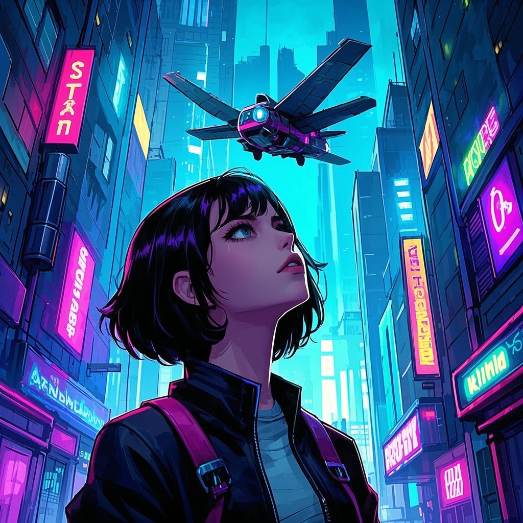 数字艺术创作者生成赛博朋克女性形象