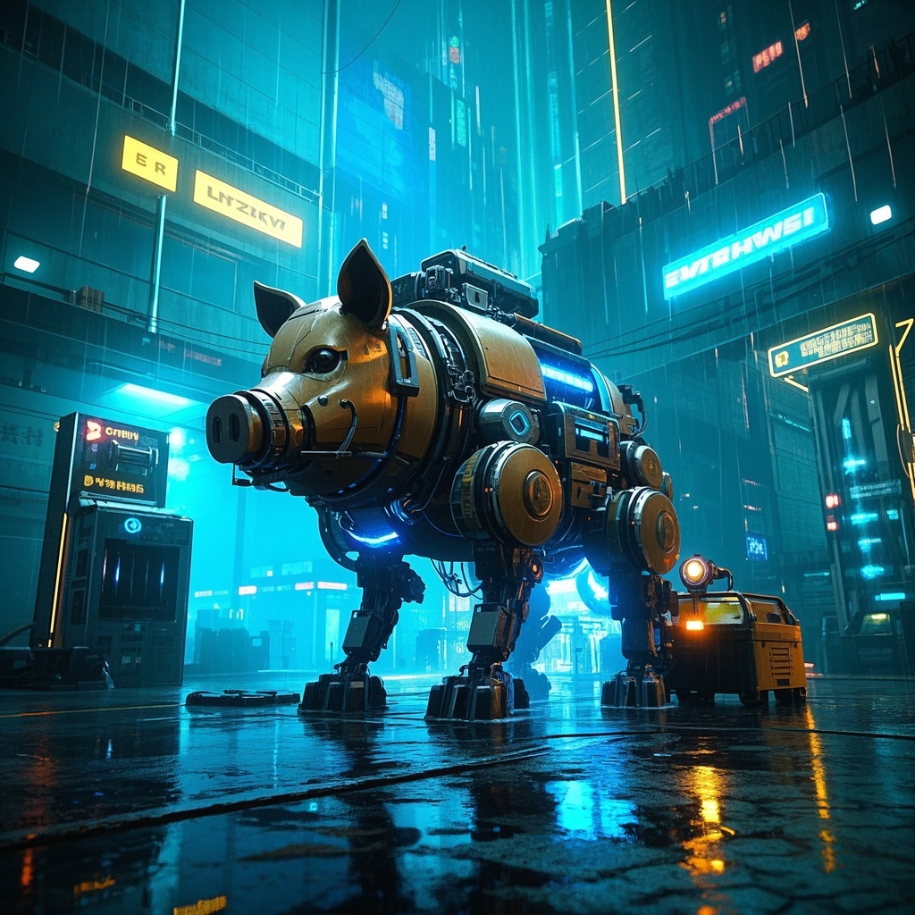 赛博朋克太空城机械猪—游戏美术与关卡氛围草图