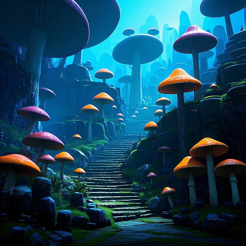 奇幻蘑菇仙境光影艺术-独立开发者与虚拟拍摄团队-大屏封面背景