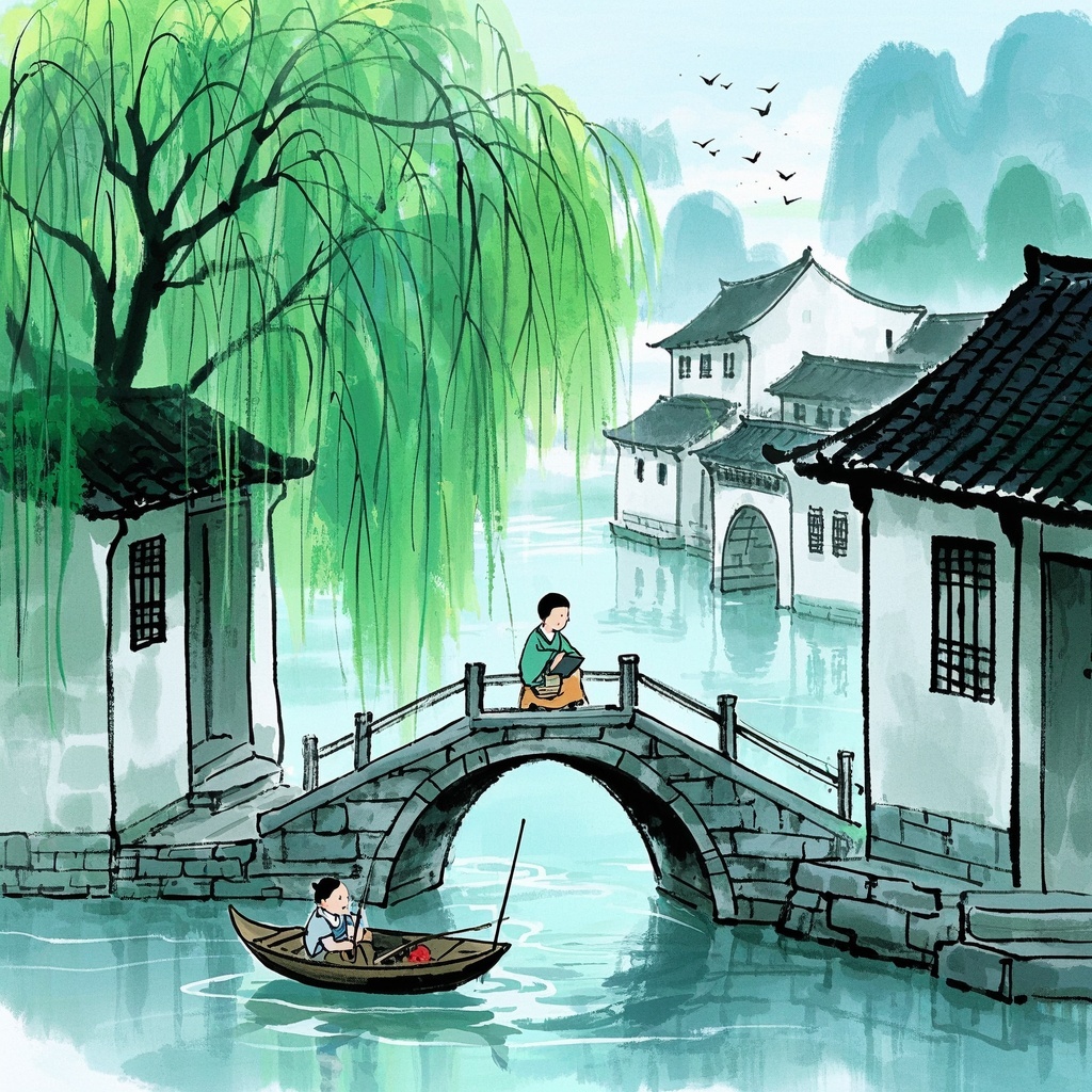 诗意场景艺术绘制-语文教师-江南烟雨课堂配图
