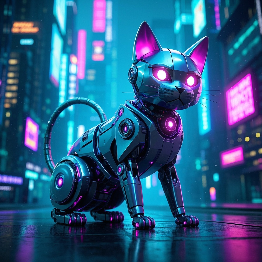 未来科技机械宠物设计-营销品牌-机械猫主视觉品牌色