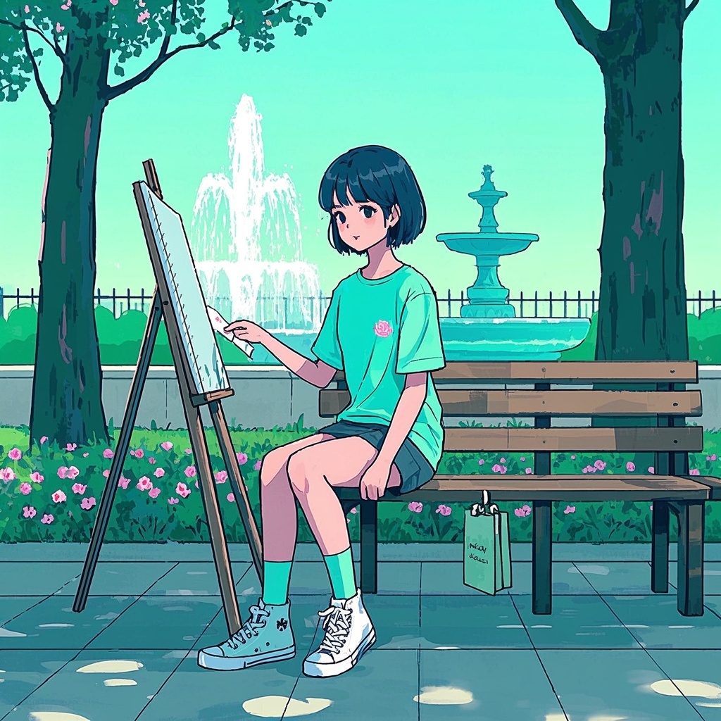 清新公园休闲插画-视觉设计师-品牌薄荷绿草图与成稿