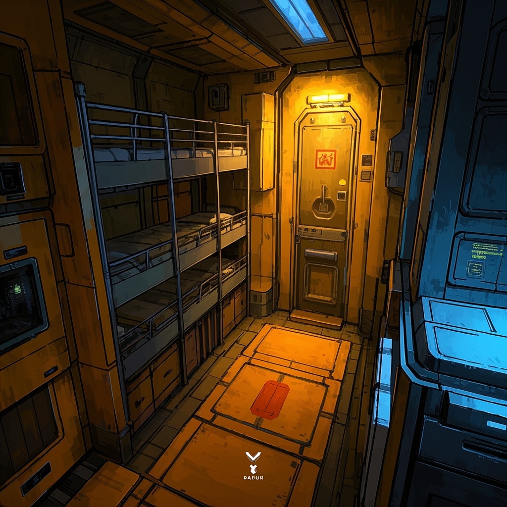 《太空飞船后末日室内场景》-游戏环境-居住舱动线参考