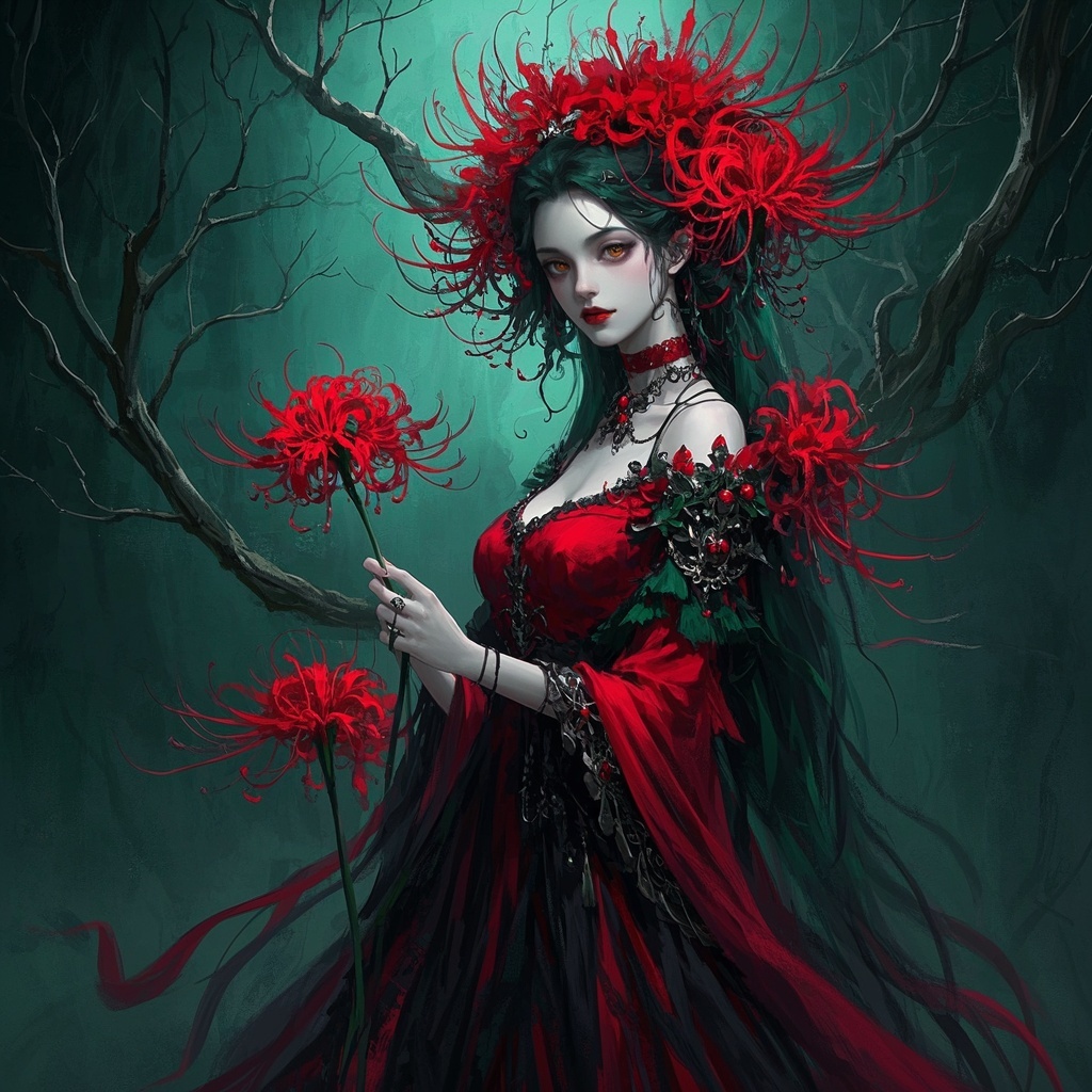 冥界花影女王-独立插画师风格融合展览稿