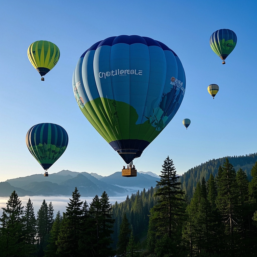 《热气球森林奇景》-文旅与城市宣传-蓝天森林主题宣传图