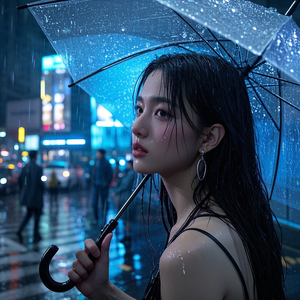 社媒运营-雨夜都市少女肖像-高点击封面