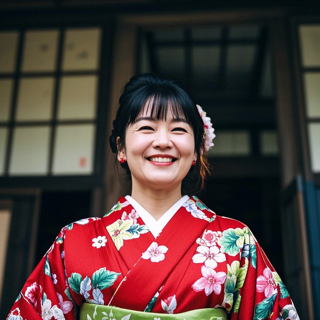视觉创意设计师快速生成典雅红色和服女子形象