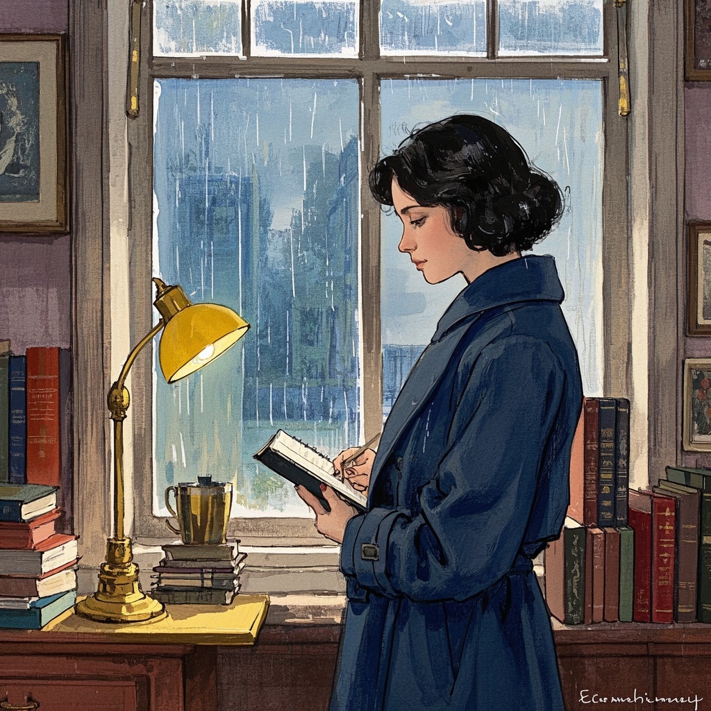 出版与新媒体编辑-雨夜窗边封面插画