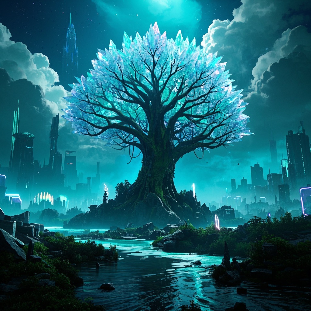 游戏开发者——赛博朋克风巨型水晶树