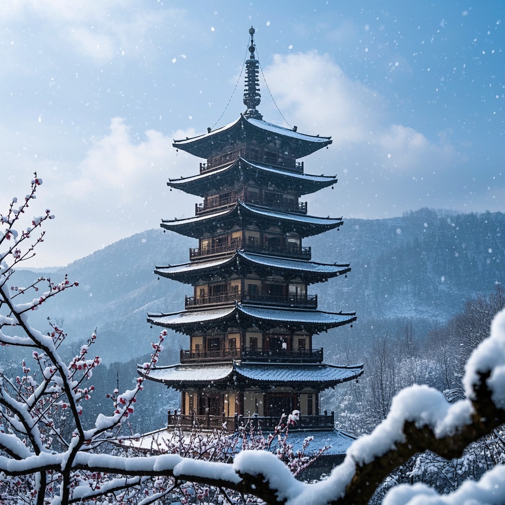 文旅行业从业者 - 古老雪景与盛开的山梅