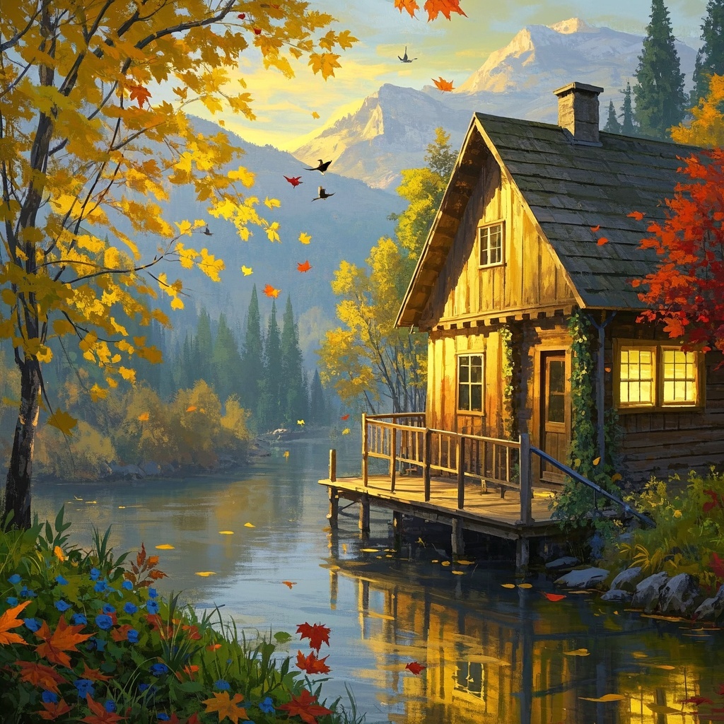 山间小屋秋日晨光-品牌营销设计师-活动主视觉统一风格