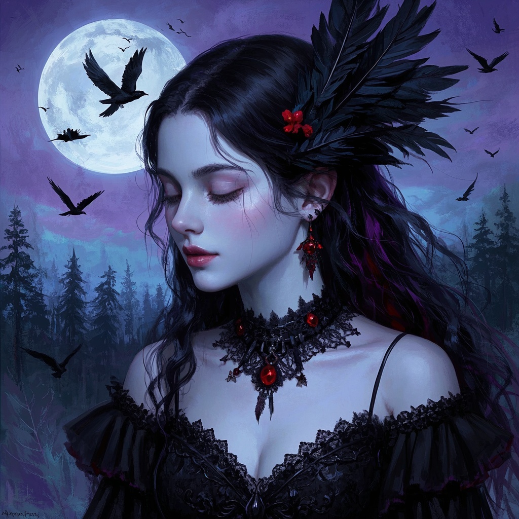 《暗夜幻想少女肖像》-独立插画师-风格基准稿