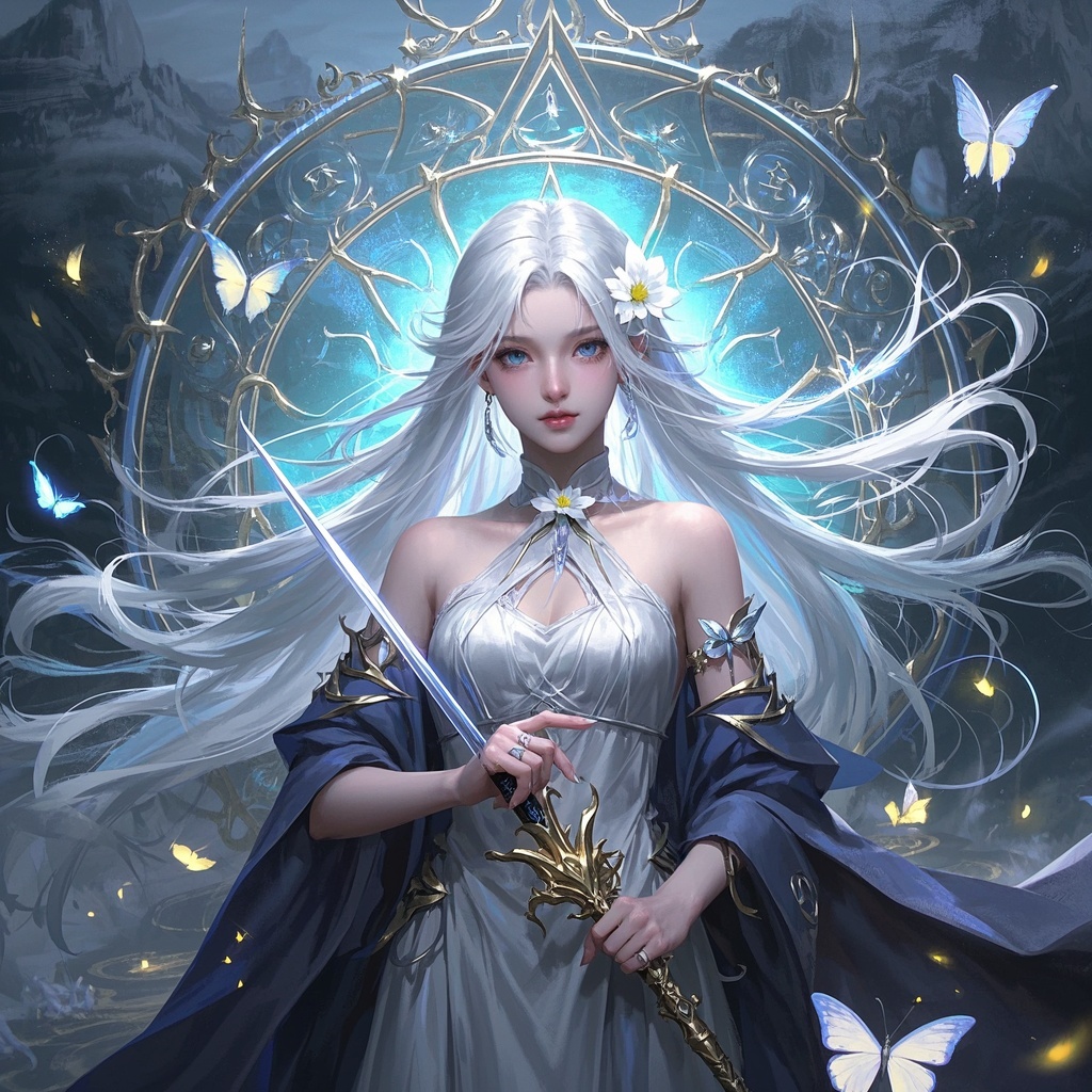 游戏立绘-灰蓝定调-梦幻仙姿悬浮画卷