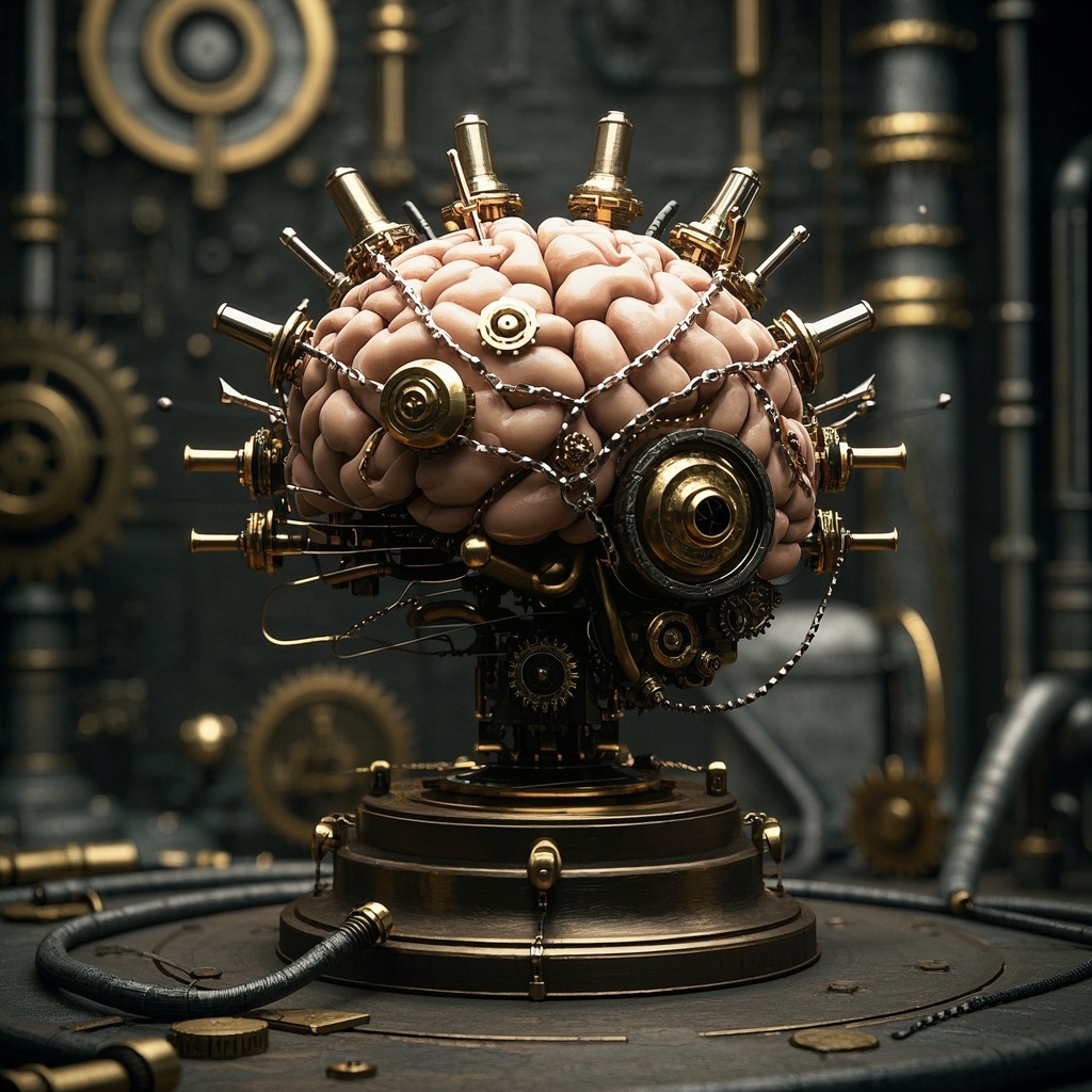 出版与媒体美编-蒸汽朋克神经网络大脑-封面与内页插图