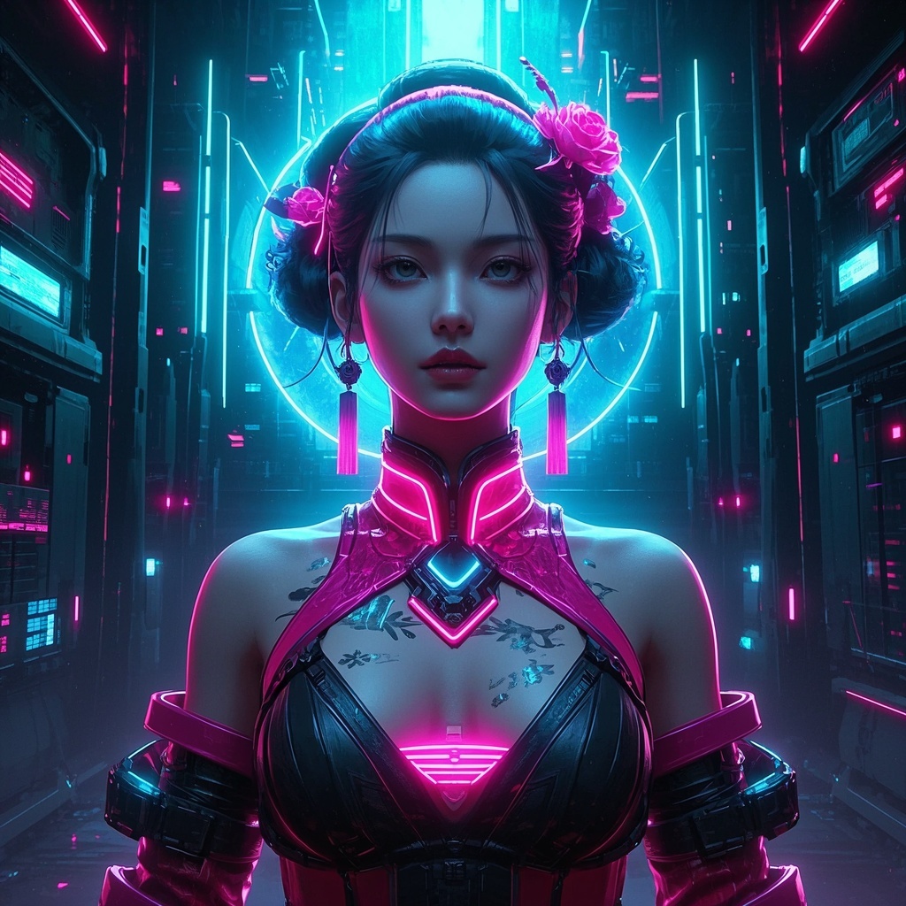 数字艺术创作者-基于未来感创意的艺伎肖像