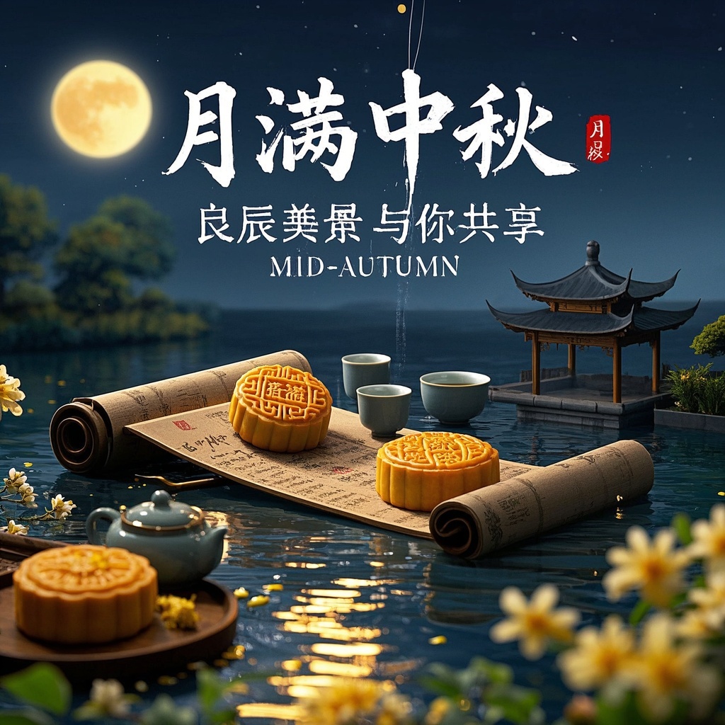 电商店铺运营-首页Banner-中秋月夜卷轴微缩景观
