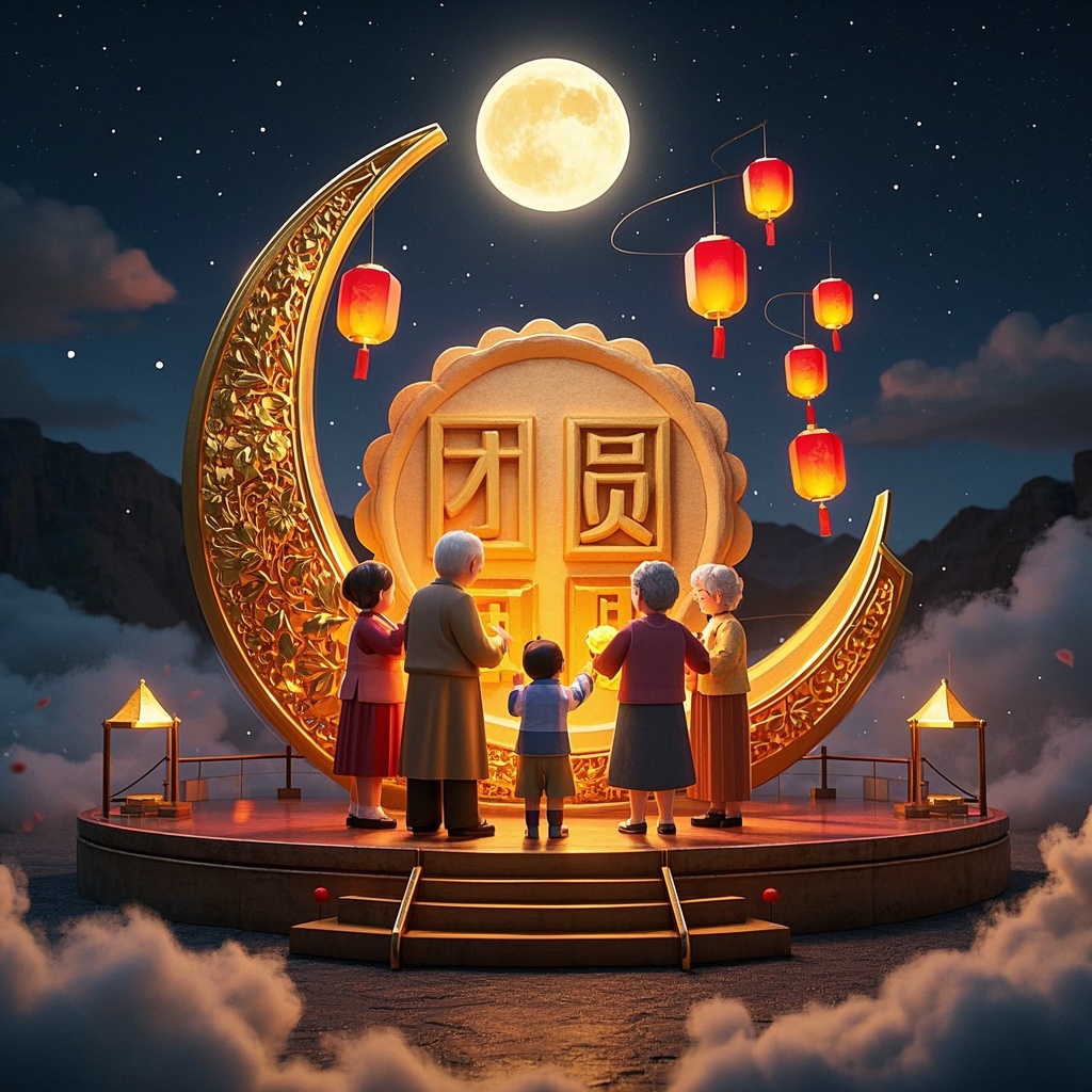 中秋团圆3D梦幻场景-品牌市场经理-社媒主视觉与海报