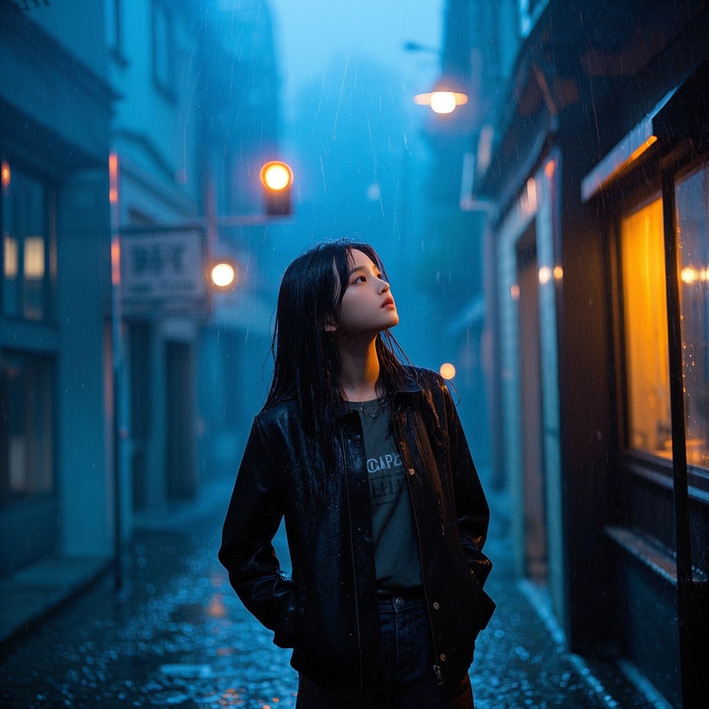 摄影师-雨夜都市少女肖像-灯光与构图参考