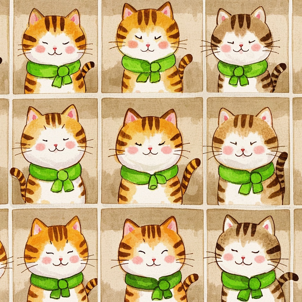 电商店主-可印刷阵列贴纸排版-治愈系猫咪头像阵列插画