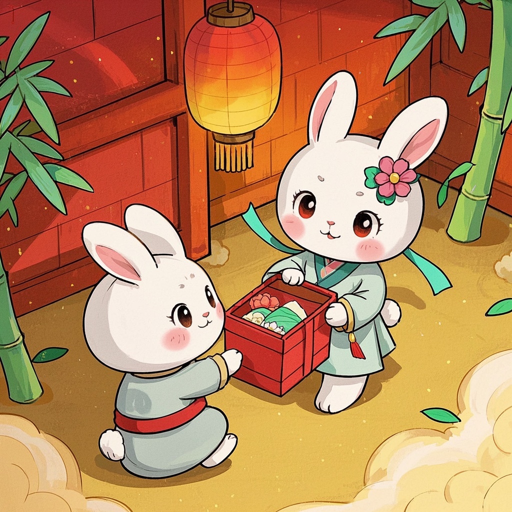文创与礼品开发负责人-周边插画与包装纹样打样（国风仙兔贺礼手绘插画）