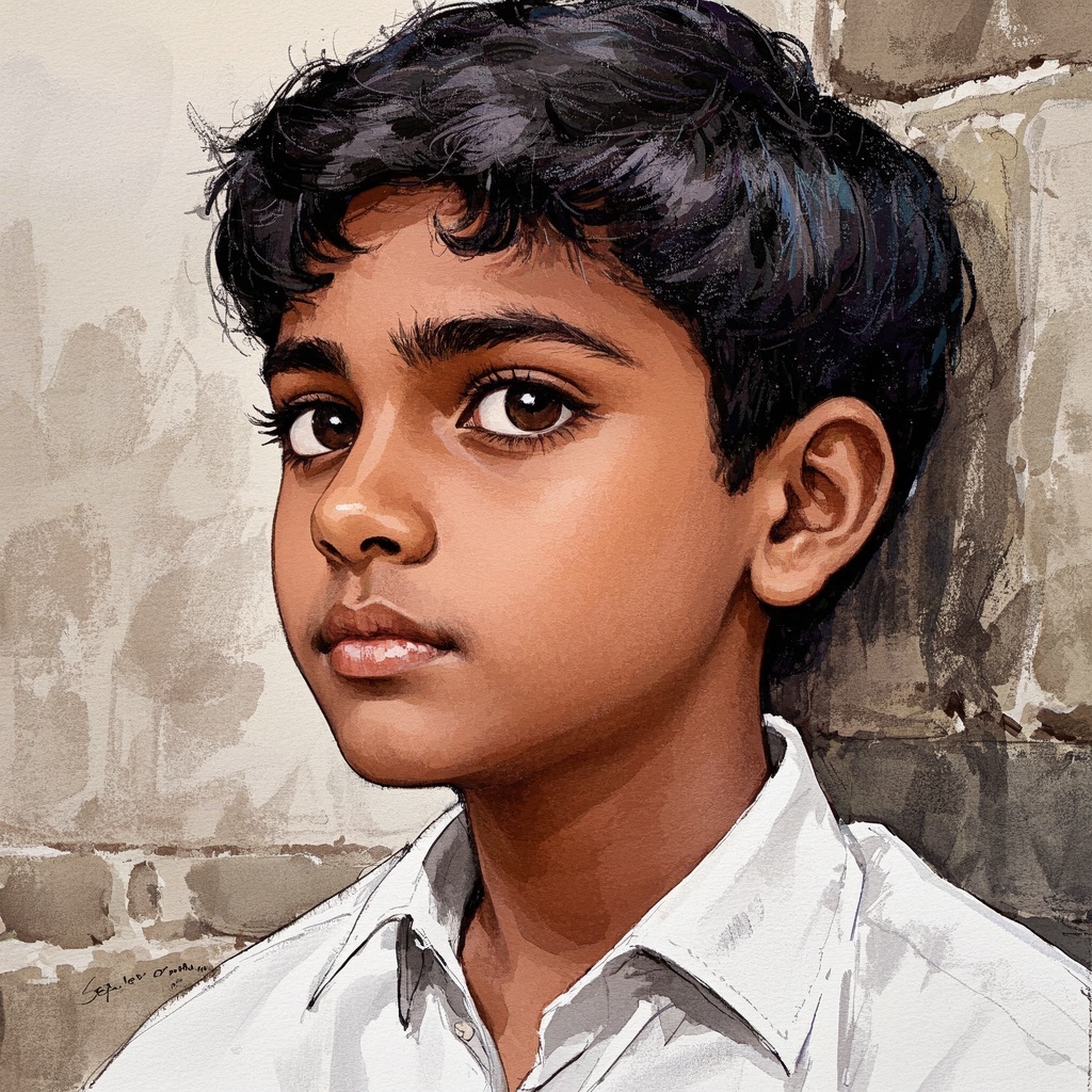 《印度少年艺术肖像》- 插画样张与展览风格