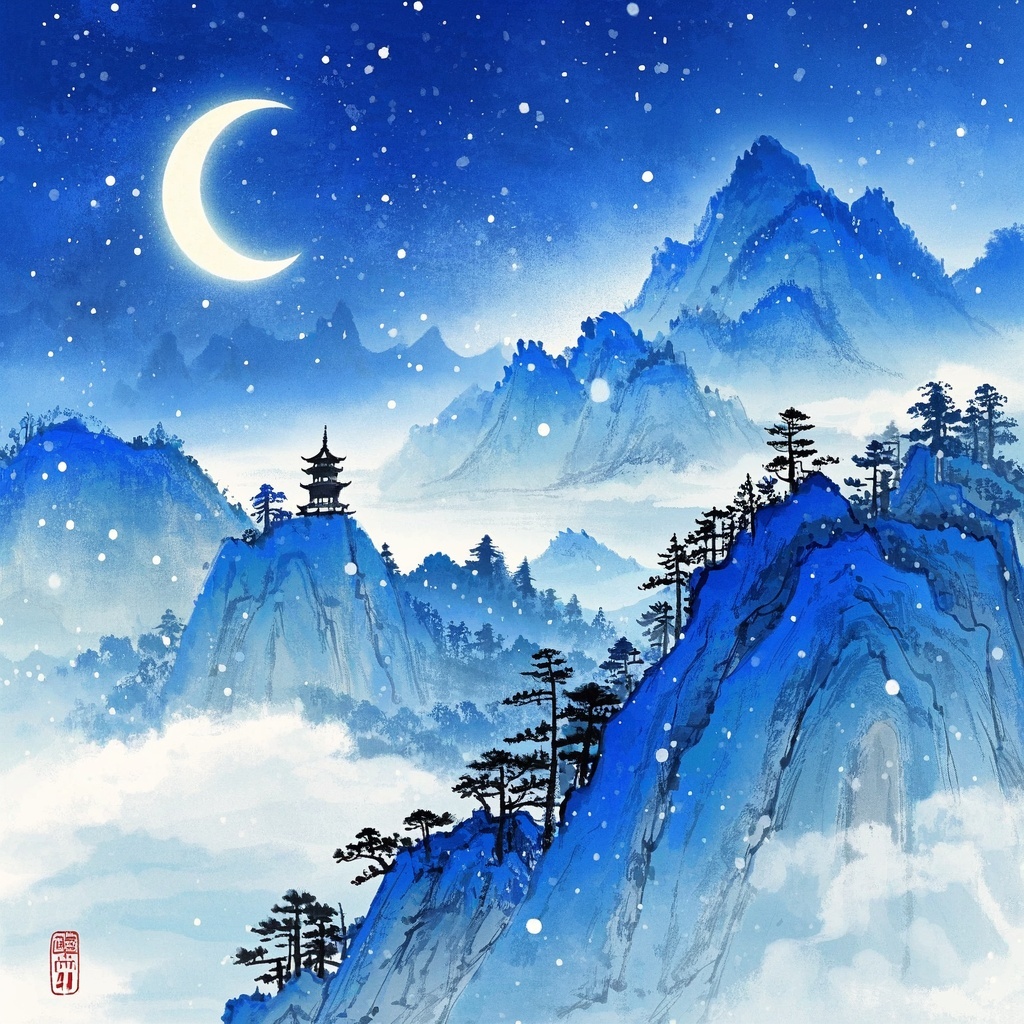 内容设计师生成神秘山水月相图