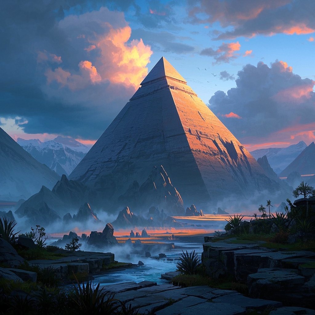 奇幻山巅金字塔-概念艺术师与插画师-构图与光影探索