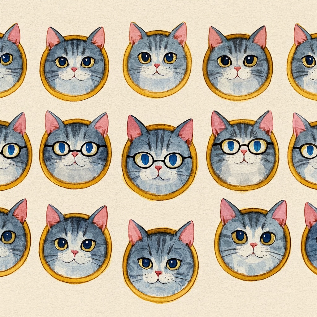 独立插画师-系列IP风格迭代-治愈系猫咪头像阵列插画