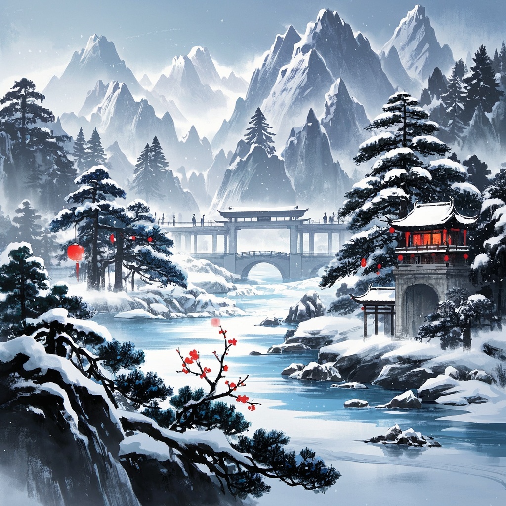品牌营销与电商设计师-水墨仙境冬韵图-主视觉KV
