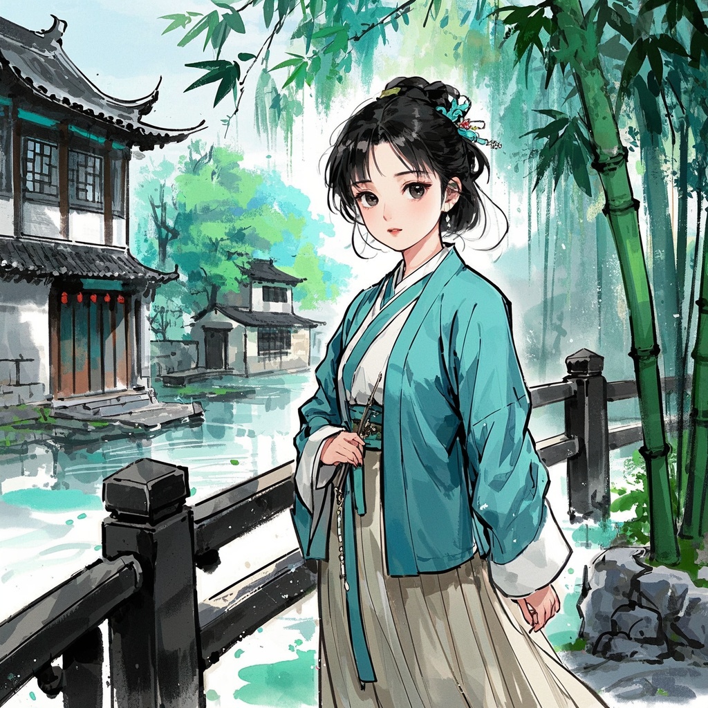 水墨风韵古装少女-文旅IP-故事角色海报