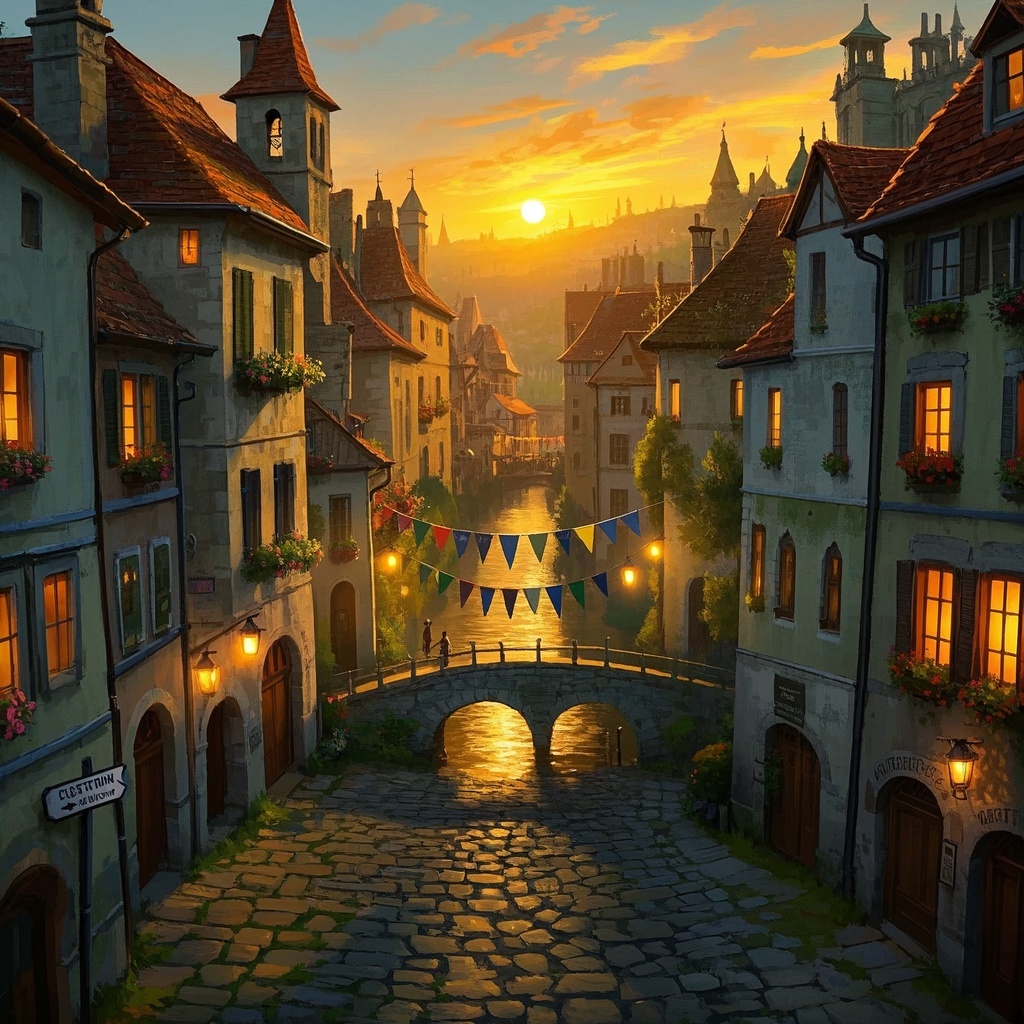 旅行风景唯美插图-文旅宣传-古城暮色主视觉